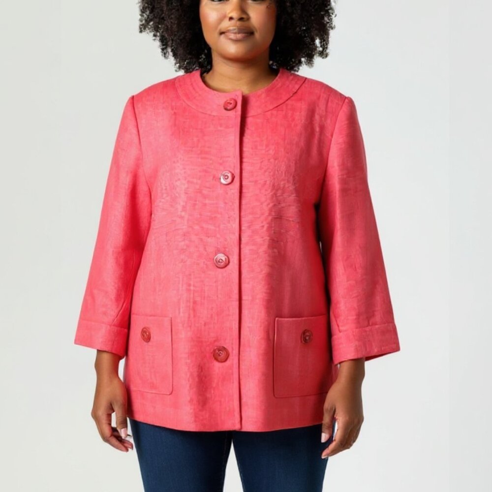 Alfred Dunner Red Textured Button-Front Jacket - Picture 1 of 9